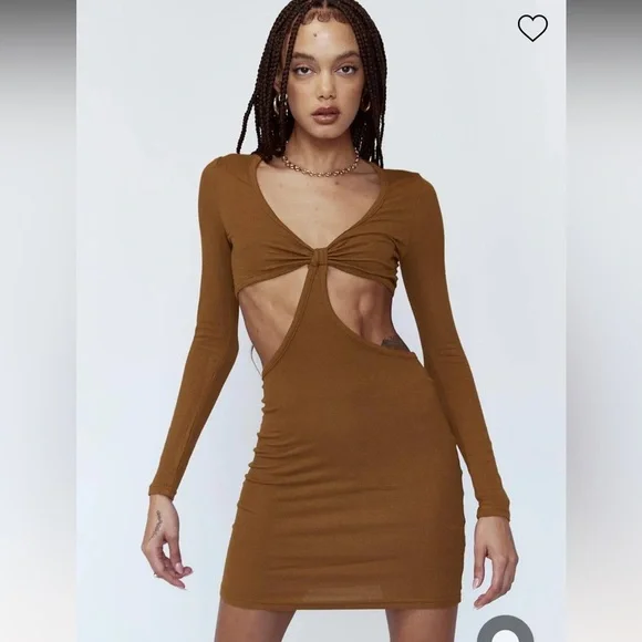 NWT Princess Polly Sabella Mini Dress Brown 4 - Picture 2 of 8